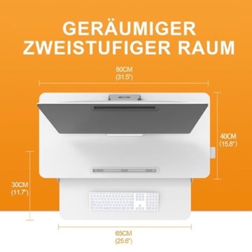 ERGOMAKER Stehpult Höhenverstellbarer Schreibtischaufsatz, Sitz Steh Computertisch 80 X 40CM mit Zwei Monitoren Tastaturablage Weiß - 6