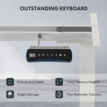 FLEXISPOT Höhenverstellbarer Schreibtisch 140 x 80 cm - 3-Fach-Teleskop&Dual-Motor - Schreibtisch mit Memory-Steuerung und Softstart/-Stop - niedriger energieverbrauch (Ahorn, Gestell Weiß) - 6