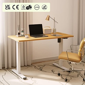 FLEXISPOT Höhenverstellbarer Schreibtisch Basic 160 x 80 cm Elektrisch, FSC-Zertifiziert, 2-Fach-Teleskop - Ergonomisches Sitz-Stehpult mit Tischplatte (Weiß Gestell, Ahorn) - 2