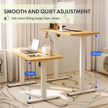 FLEXISPOT Höhenverstellbarer Schreibtisch Basic 160 x 80 cm Elektrisch, FSC-Zertifiziert, 2-Fach-Teleskop - Ergonomisches Sitz-Stehpult mit Tischplatte (Weiß Gestell, Ahorn) - 3