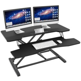 HumanTeck Sitz Steh Schreibtisch, 36 Zoll Höhenverstellbarer Schreibtischaufsatz mit Abnehmbarer Tastaturablage, 92X 40cm Sitz Steh Computertisch, 15 kg Tragkraft（schwarz）. - 1