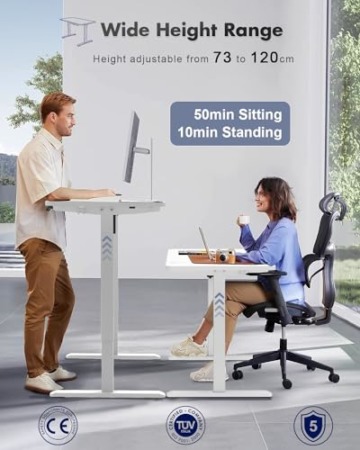 JUMMICO Höhenverstellbarer Schreibtisch 120x60 cm, Schreibtisch Höhenverstellbar Elektrisch Ergonomischer Steh-Sitz Tisch Computertisch Höhenverstellbar Stehschreibtisch Adjustable Desk(Weiß) - 2