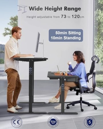 JUMMICO Höhenverstellbarer Schreibtisch 140x70 cm mit Schubladen, Schreibtisch Höhenverstellbar Elektrisch mit USB-Buchse und Kabelwanne,Steh-Sitztisch Stehpult mit Rollen (Schwarz) - 2