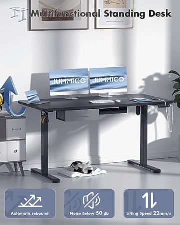 JUMMICO Höhenverstellbarer Schreibtisch 140x70 cm mit Schubladen, Schreibtisch Höhenverstellbar Elektrisch mit USB-Buchse und Kabelwanne,Steh-Sitztisch Stehpult mit Rollen (Schwarz) - 3