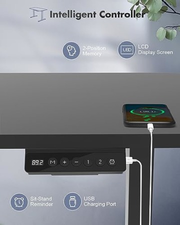 JUMMICO Höhenverstellbarer Schreibtisch 140x70 cm mit Schubladen, Schreibtisch Höhenverstellbar Elektrisch mit USB-Buchse und Kabelwanne,Steh-Sitztisch Stehpult mit Rollen (Schwarz) - 4