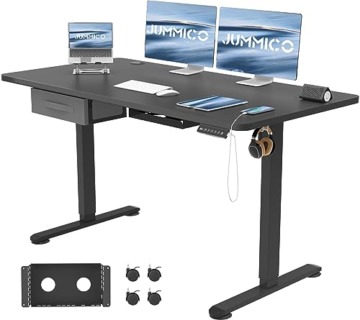 JUMMICO Höhenverstellbarer Schreibtisch 140x70 cm mit Schubladen, Schreibtisch Höhenverstellbar Elektrisch mit USB-Buchse und Kabelwanne,Steh-Sitztisch Stehpult mit Rollen (Schwarz) - 1