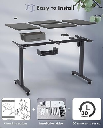 JUMMICO Höhenverstellbarer Schreibtisch 140x70 cm mit Schubladen, Schreibtisch Höhenverstellbar Elektrisch mit USB-Buchse und Kabelwanne,Steh-Sitztisch Stehpult mit Rollen (Schwarz) - 9