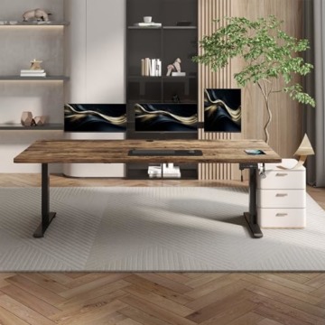 JUMMICO Höhenverstellbarer Schreibtisch 160 x 80 cm mit Kabelwanne, Schreibtisch Höhenverstellbar Elektrisch Stehpult mit USB-Buchse, Ergonomischer Steh-Sitz Tisch mit 360°Rollen,Vintage-Braun - 2