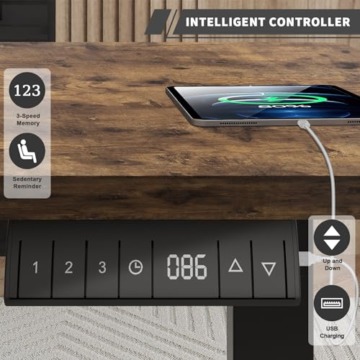 JUMMICO Höhenverstellbarer Schreibtisch 160 x 80 cm mit Kabelwanne, Schreibtisch Höhenverstellbar Elektrisch Stehpult mit USB-Buchse, Ergonomischer Steh-Sitz Tisch mit 360°Rollen,Vintage-Braun - 3
