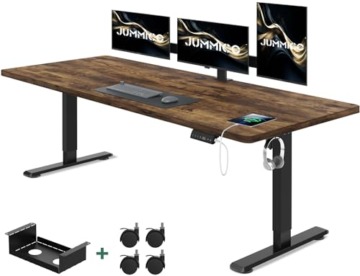 JUMMICO Höhenverstellbarer Schreibtisch 160 x 80 cm mit Kabelwanne, Schreibtisch Höhenverstellbar Elektrisch Stehpult mit USB-Buchse, Ergonomischer Steh-Sitz Tisch mit 360°Rollen,Vintage-Braun - 1
