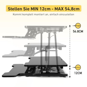 KIDINIX Stehpult Höhenverstellbarer Schreibtisch mit Tastaturablage 92 x 41CM,Steh-Sitz Schreibtisch Höhenverstellbar für PC-Computerbildschirm, Laptop und Büro Zuhause Belastbar bis 15 kg - 3