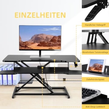 KIDINIX Stehpult Höhenverstellbarer Schreibtisch mit Tastaturablage 92 x 41CM,Steh-Sitz Schreibtisch Höhenverstellbar für PC-Computerbildschirm, Laptop und Büro Zuhause Belastbar bis 15 kg - 5