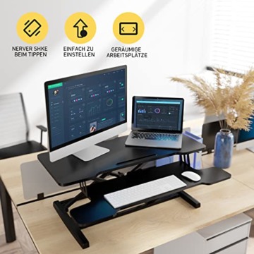 KIDINIX Stehpult Höhenverstellbarer Schreibtisch mit Tastaturablage 92 x 41CM,Steh-Sitz Schreibtisch Höhenverstellbar für PC-Computerbildschirm, Laptop und Büro Zuhause Belastbar bis 15 kg - 6