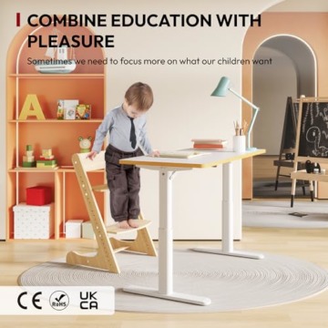 SANODESK SK1W Kinderschreibtisch mit Verstellbarer Höhe, Höhverstellbarer Schreibtisch, Ergonomischer Schreibtisch, Studienpult für Kinder jeden Alters -120 * 60CM, 80KG (Weiß) - 4
