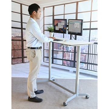 Seville Classics Airlift 137 cm pneumatisch höhenverstellbarer mobiler Steh-Sitz-Tisch (74,4 bis 110,4 cm H), weiß - 3