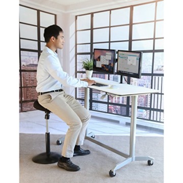 Seville Classics Airlift 137 cm pneumatisch höhenverstellbarer mobiler Steh-Sitz-Tisch (74,4 bis 110,4 cm H), weiß - 4