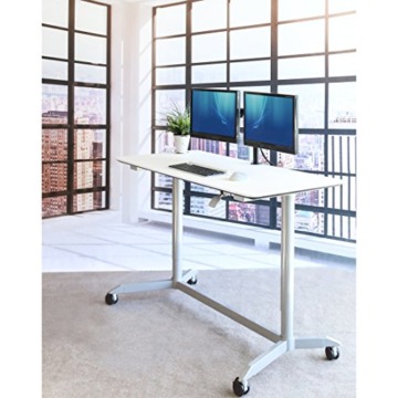Seville Classics Airlift 137 cm pneumatisch höhenverstellbarer mobiler Steh-Sitz-Tisch (74,4 bis 110,4 cm H), weiß - 5