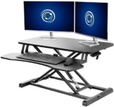 VIVO 32” Stehpult-Konverter mit höhenverstellbarem Aufsatz, Steh-Sitz-Arbeitsplatz für zwei Monitore und Laptop, mit breiter Tastaturablage, Schwarz, DESK-V000K - 1