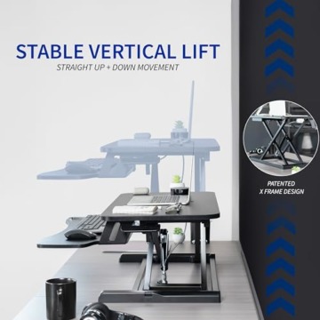 VIVO 32” Stehpult-Konverter mit höhenverstellbarem Aufsatz, Steh-Sitz-Arbeitsplatz für zwei Monitore und Laptop, mit breiter Tastaturablage, Schwarz, DESK-V000K - 5