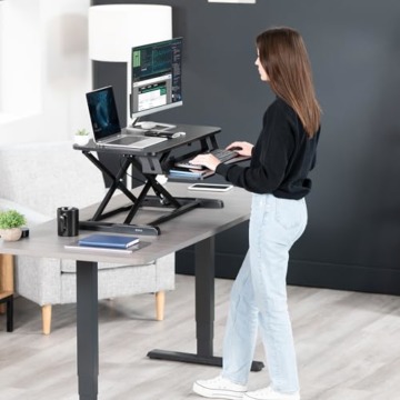 VIVO 32” Stehpult-Konverter mit höhenverstellbarem Aufsatz, Steh-Sitz-Arbeitsplatz für zwei Monitore und Laptop, mit breiter Tastaturablage, Schwarz, DESK-V000K - 9