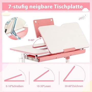DREAMADE Kinderschreibtisch höhenverstellbar, Schülerschreibtisch neigungsverstellbar, Schreibtisch Kinder, Jugendschreibtisch mit Bücherständer und Schublade (Rosa) - 5