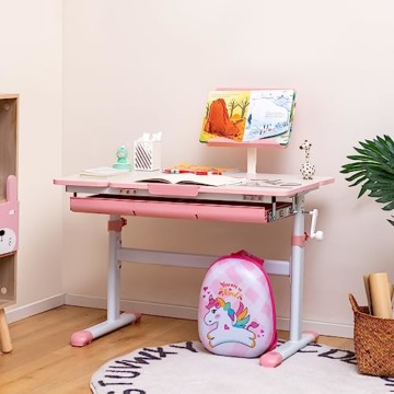 DREAMADE Kinderschreibtisch höhenverstellbar, Schülerschreibtisch neigungsverstellbar, Schreibtisch Kinder, Jugendschreibtisch mit Bücherständer und Schublade (Rosa) - 8