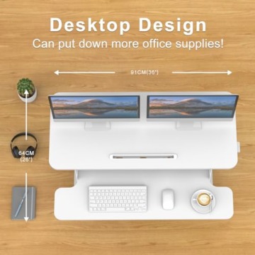 ERGOMAKER Stehpult Höhenverstellbarer Schreibtisch, 91 x 40cm Schnell Sitz Steh Computertisch für Zwei Monitore - 5