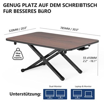 FITUEYES Stehpult, Sitz Steh Schreibtisch, Höhenverstellbarer Schreibtischaufsatz, Sitz Steh Schreibtischaufsatz mit Gasfeder, Aufsatz Schreibtisch Für Büro Zuhause, 78x52 cm, Braun - 3