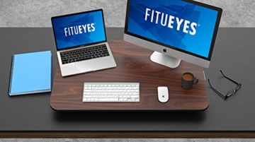 FITUEYES Stehpult, Sitz Steh Schreibtisch, Höhenverstellbarer Schreibtischaufsatz, Sitz Steh Schreibtischaufsatz mit Gasfeder, Aufsatz Schreibtisch Für Büro Zuhause, 78x52 cm, Braun - 4