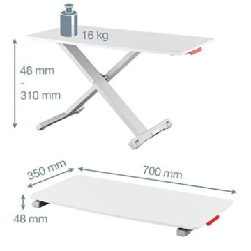 Leitz Schreibtisch-Aufsatz, Kompakter, Höhenverstellbarer Aufsatz für Laptops, TÜV- & IGR-zertifiziert, Schmal & Platzsparend, 700 x 350 mm, Ergo Cosy Serie, Weiß & Grau, 65330085 - 3
