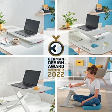 Leitz Schreibtisch-Aufsatz, Kompakter, Höhenverstellbarer Aufsatz für Laptops, TÜV- & IGR-zertifiziert, Schmal & Platzsparend, 700 x 350 mm, Ergo Cosy Serie, Weiß & Grau, 65330085 - 5